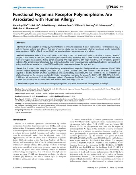 (PDF) Functional Fcgamma Receptor Polymorphisms Are Associated with Human Allergy