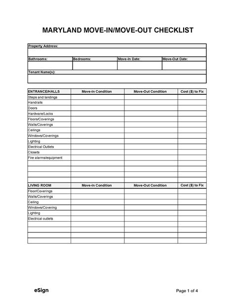 Free Maryland Move-in/Move-out Checklist | PDF | Word