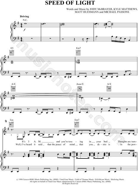 Jody McBrayer "Speed of Light" Sheet Music in G Major - Download & Print - SKU: MN0041202