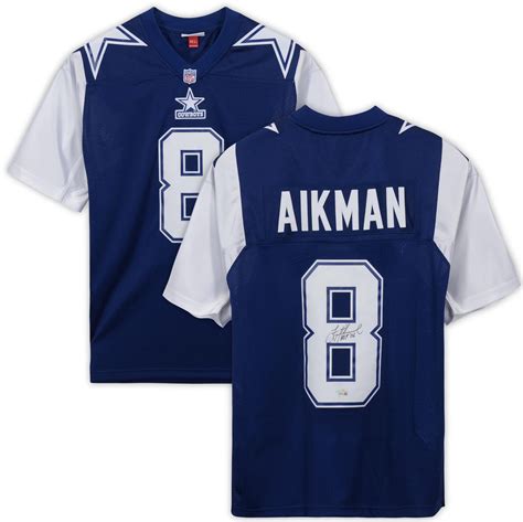 Troy Aikman Dallas Cowboys Autographed Blue Alternate Mitchell & Ness Authentic Jersey with "HOF ...