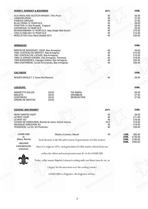 Menu at The Box Tree Restaurant, Ilkley