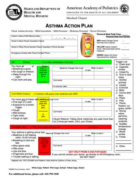 Asthma Action Plan - American Academy Of Pediatrics printable pdf download