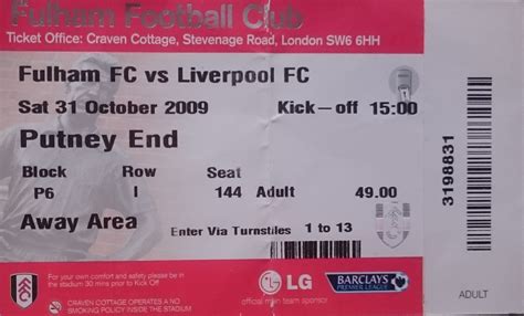 Matchdetails from Fulham - Liverpool played on Saturday 31 October 2009 ...