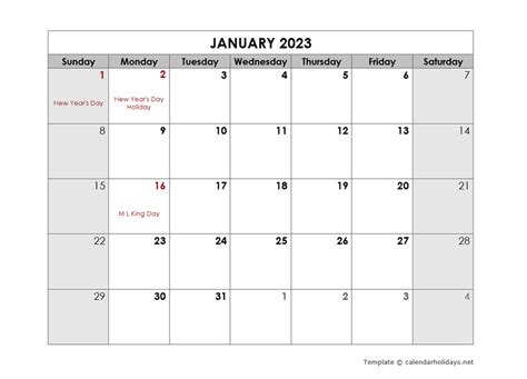 2023 Monthly Template - CalendarHolidays.net