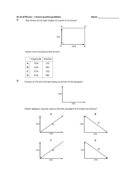 As Level Physics - Vectors Practice Problems