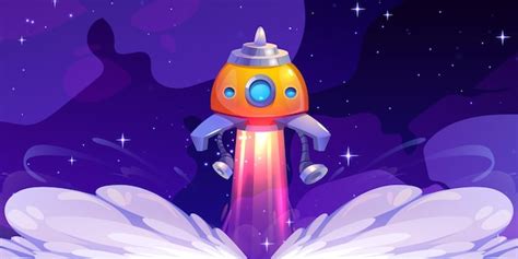 Free Vector | Cartoon spacecraft launch into outer space