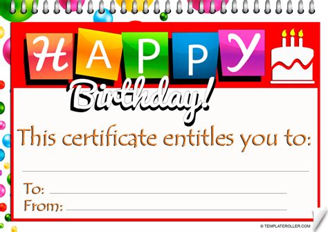 Birthday Certificate Template - White Download Printable PDF | Templateroller