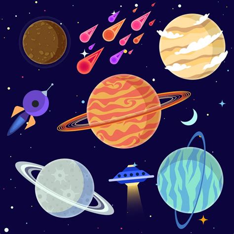 Set of cartoon planets and space elements. Vector illustration 641228 Vector Art at Vecteezy