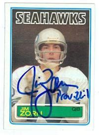 Jim Zorn autographed Football Card (Seattle Seahawks) 1983 Topps #393