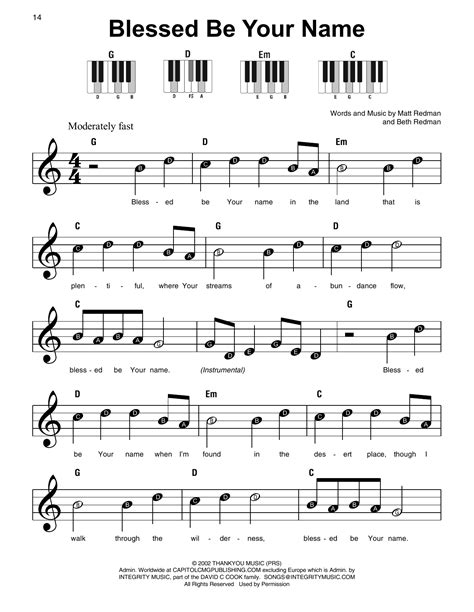 Blessed Be Your Name by Matt Redman Sheet Music for Super Easy Piano at ...