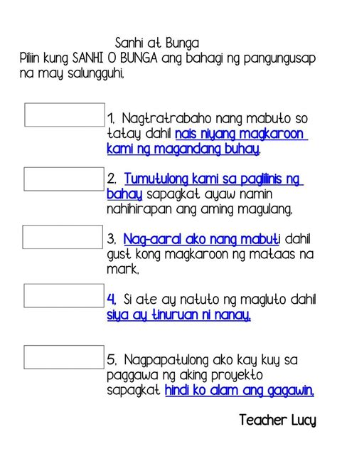 Sanhi At Bunga Online Worksheet For 4 Workbook School Subjects ...