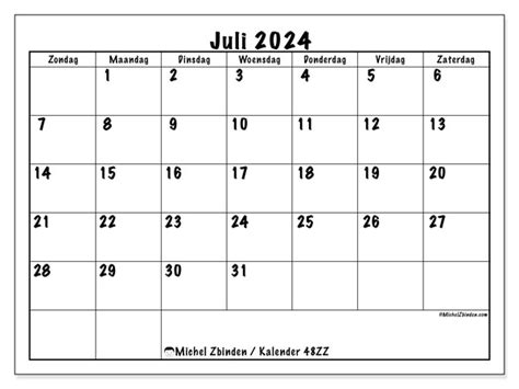 Kalender juli 2024 om af te drukken “48ZZ” - Michel Zbinden NL