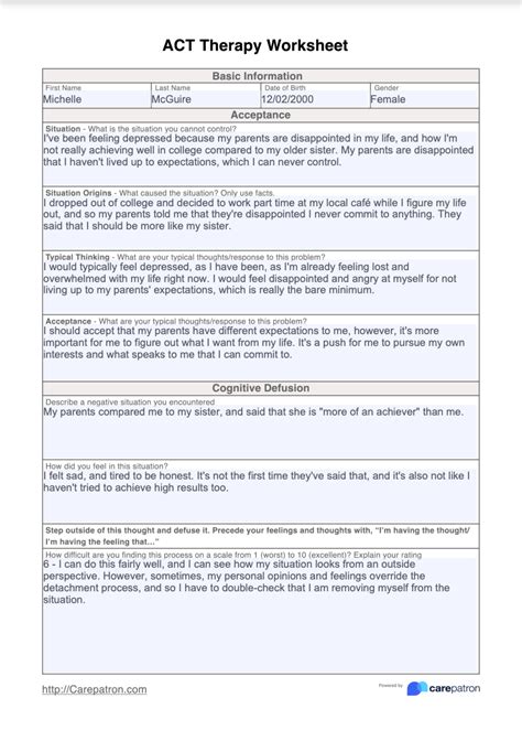 Acceptance And Commitment Therapy (ACT) - Psychology Tools - Worksheets Library