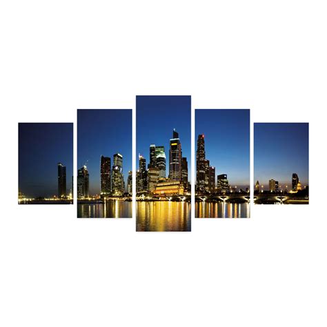 Cityscape 5 Panels Acrylic Glass Wall Art, Panoramic Singapore Scenery ...