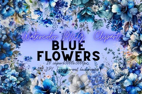 Blue Flowers Watercolor Clipart Graphic by Line Store · Creative Fabrica
