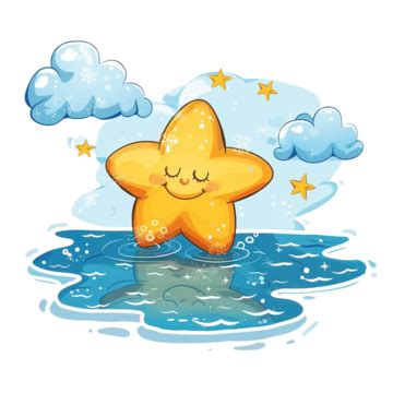 Cartoon Star Floating In Water With Clouds, Abstract, Cartoon, Star PNG Transparent Image and ...