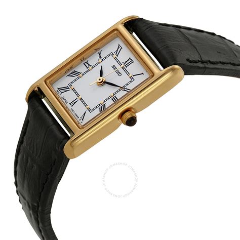 Seiko Gold-tone Black Leather Strap Ladies Watch SXGN42 - Stainless ...