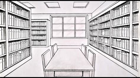 How to draw a library in one point perspective, time-lapse - YouTube