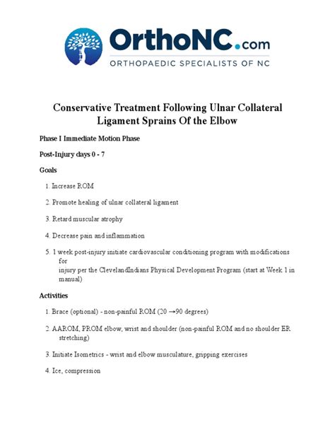 Elbow Rehab UCL Sprain Non Operative | PDF | Anatomical Terms Of Motion ...