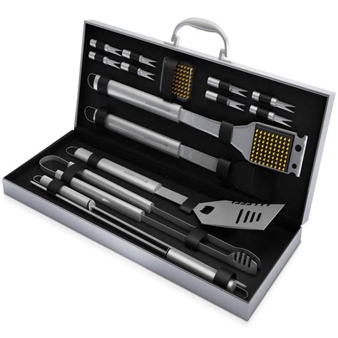 Home-Complete 16-Piece Stainless Steel BBQ Grill Tool Set with Aluminum Case-HW031120 - The Home ...