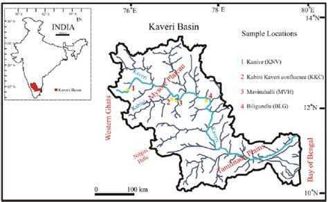 Physiographic map of the study area: Kaveri basin, showing sites of ...