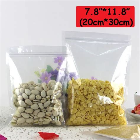 100pcs/lot 7.8"*11.8"(20cm*30cm)*200micron Clear Food Packaging Bag With Zipper-in Saran Wrap ...