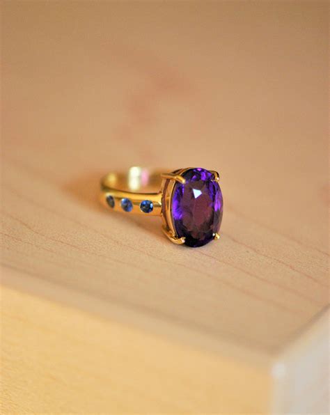 Amethyst and Blue Sapphire Ring 14k Solid Yellow Gold - Etsy