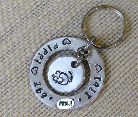 Cat ID Tag, Hand Stamped Identification Tag, Personalized Pet Accessories, Cat Identification ...