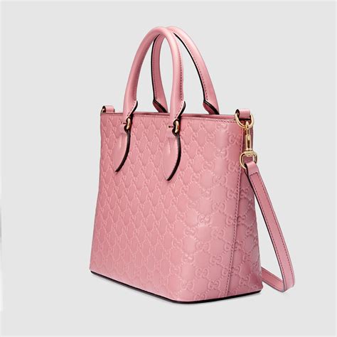 Gucci Signature Leather Tote in Pink - Lyst