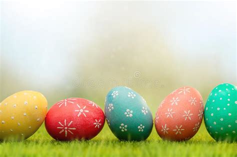 Easter Screensaver, a Row of Easter Eggs on the Green Grass Stock Image ...