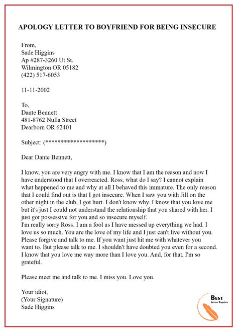 Apology Letter Template to Boyfriend - Sample & Example