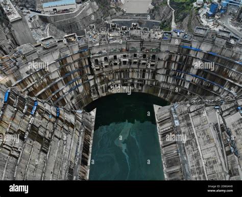 An aerial view of the Baihetan Dam£¬ a large hydroelectric dam on the Jinsha River, under ...