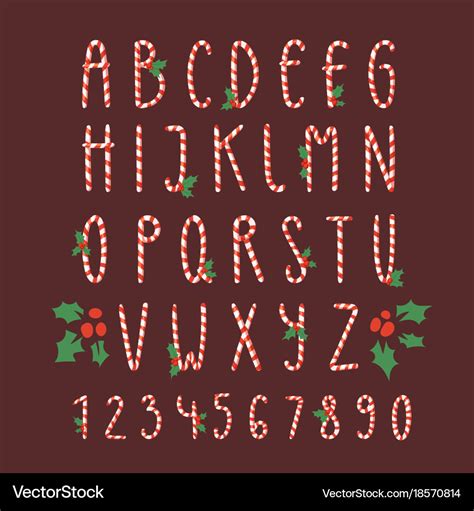 Christmas font candy cane type alphabet new Vector Image