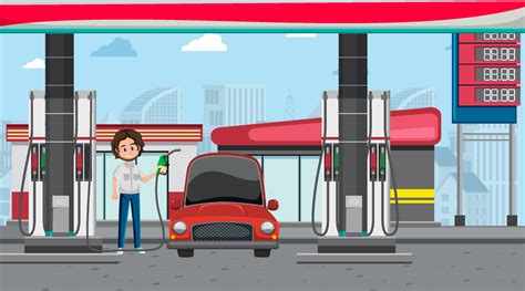 Gas station cartoon scene 7104142 Vector Art at Vecteezy