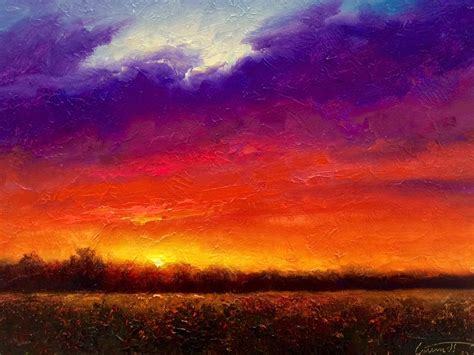 Sky Fire Evening Sunset Painting | Sunset painting, Oil painting ...