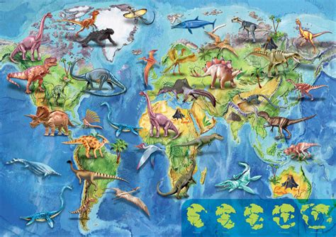 Dinosaurs Old World Map, 150 Pieces, Educa | Puzzle Warehouse