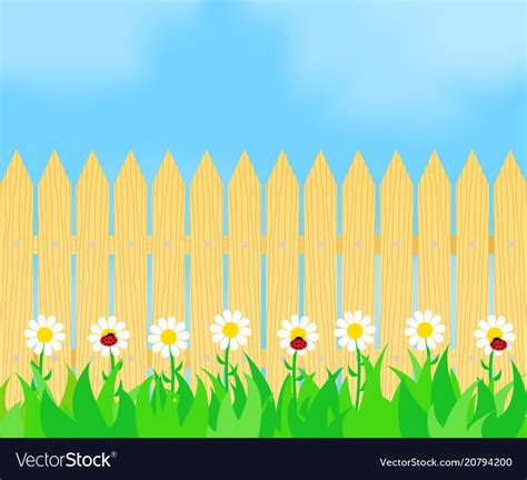 Grass and flowers before the fence Royalty Free Vector Image