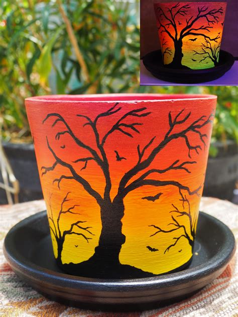 Forest Flight-Hand Painted 5" Smooth-Sided Planter, Flower Pot, Garden Decor, Halloween, Red ...