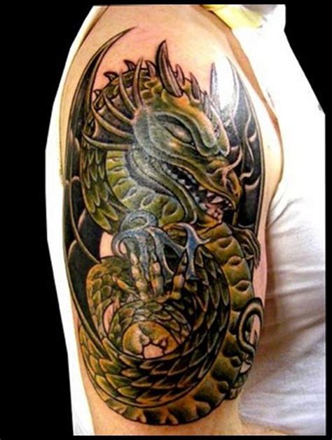 Old school very detailed looking shoulder tattoo of colored cartoon dragon - Tattooimages.biz