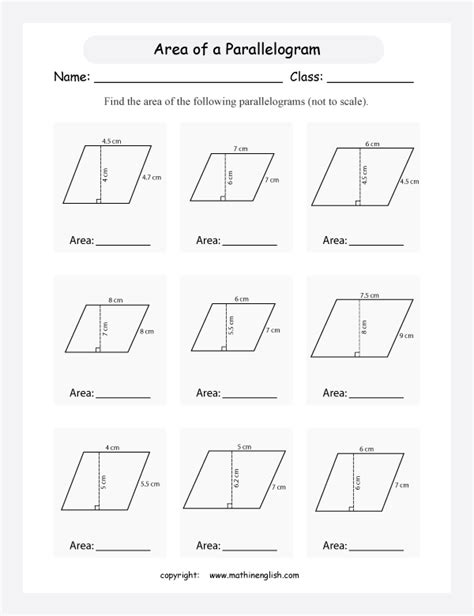 Printable Area of Parallelogram worksheet | Teacher stuff | Pinterest | Worksheets, Math and ...