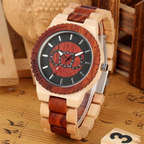 Wood Watches Men's Wooden Wristwatch Quartz Movement Retro Fashion Gearwheel Surface Design Wood ...