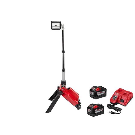 Milwaukee M18 ONE-KEY 18-Volt Lithium-Ion Cordless ROCKET Dual Pack Tower Light W/ (2) 9.0Ah ...