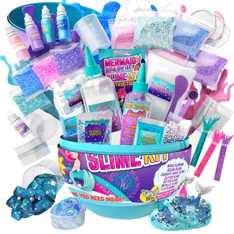 GirlZone Egg Surprise Mermaid Sparkle Slime Kit for Girls, Measures 9.5 Inches High, 39 Pieces ...