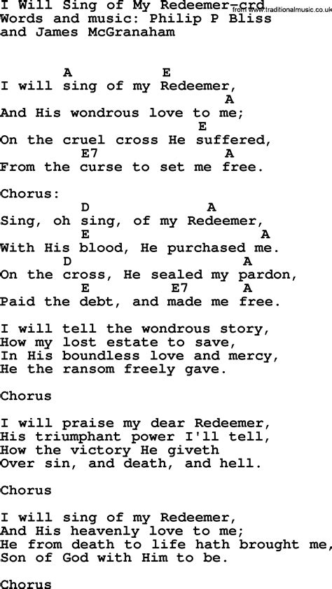 Top 500 Hymn: I Will Sing Of My Redeemer - lyrics, chords and PDF