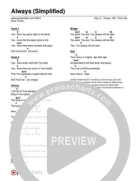 Always (Simplified) Chords PDF (Chris Tomlin) - PraiseCharts