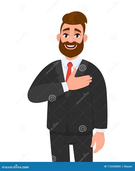 Young Businessman Smiling with Hand on Chest and Grateful Gesture. Stylish Hipster Person Has ...