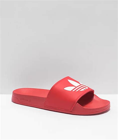 adidas Mens Adilette Lite Red Slide Sandals