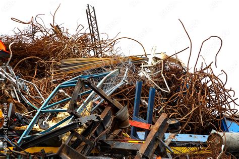 Scrap metal on white background. Industrial waste. Stock Photo | Adobe ...