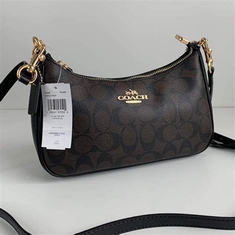 Coach Teri Shoulder Bag in Signature Canvas Darkbrown / Black, Women's Fashion, Bags & Wallets ...