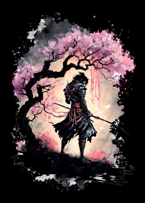 'Samurai and cherry blossom' Poster, picture, metal print, paint by ...